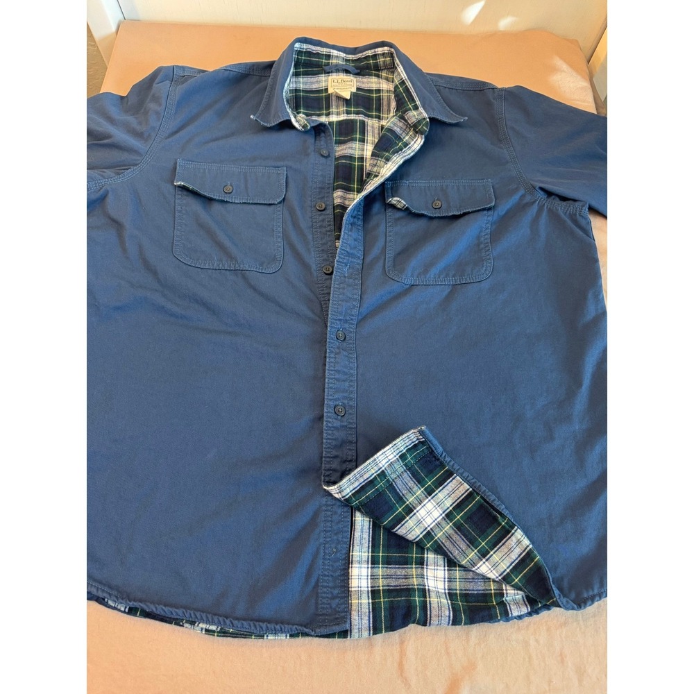 LL Bean Mens Blue Scotch Plaid Lined Work Shirt Jacket XL Regular Flannel Button - Picture 3 of 14